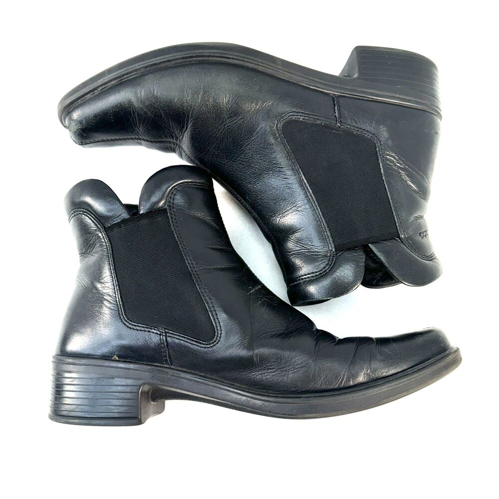 Ecco Light Black Leather Slip On Ankle Boots Size EU 40 / US 9.5 Chelsea Healed - Picture 7 of 10